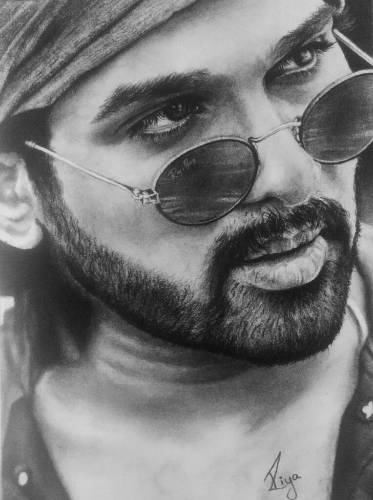 Hyper-realistic Charcoal Portrait of South Actor Allu Arjun - https://thecanvaswall.com/