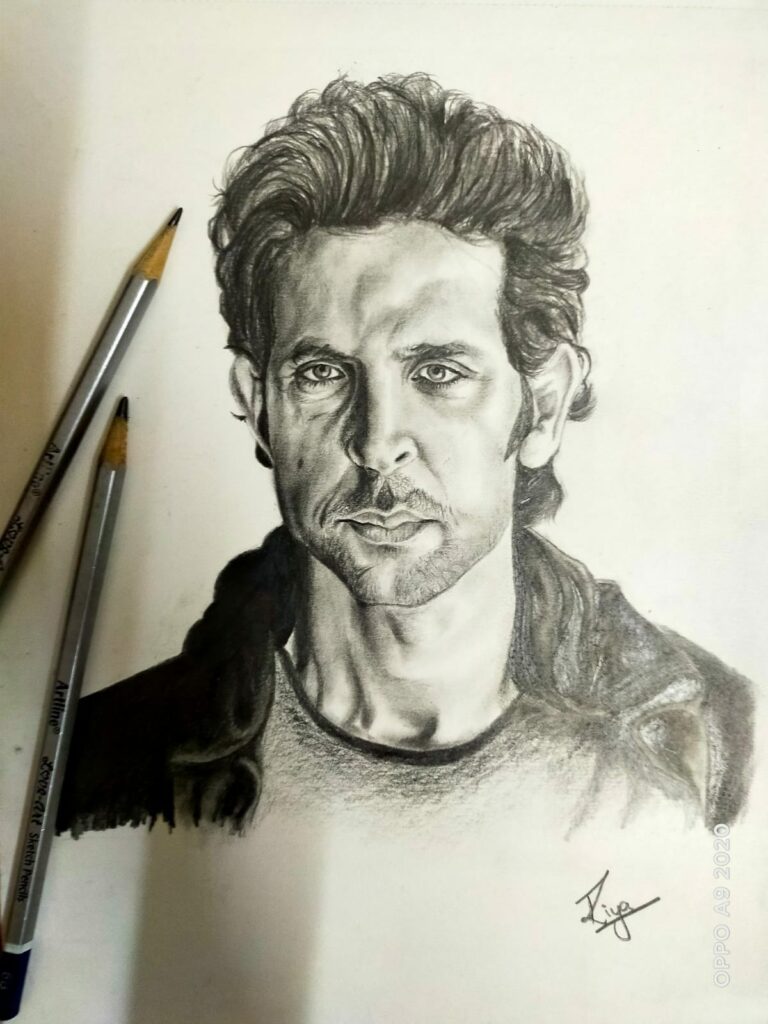 Realistic Graphite portrait of Bollywood Actor Hrithik Roshan - https://thecanvaswall.com/