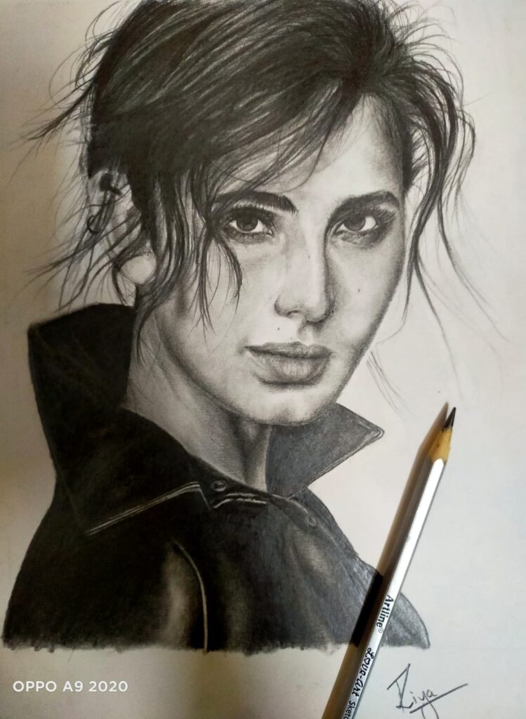 Realistic Graphite portrait of Bollywood Actress Katrina Kaif - https://thecanvaswall.com/