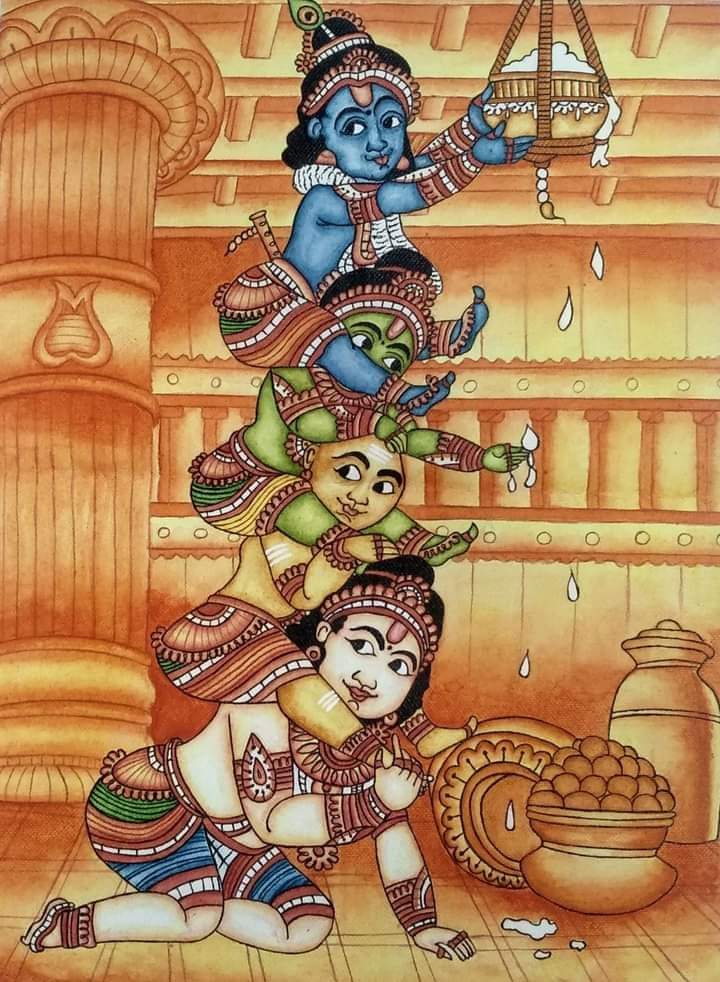 Wall decor God painting Krishna Makhan Chors -https://thecanvaswall.com/