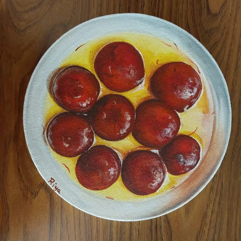 Hyper-realistic Food painting Gulab Jamun-https://thecanvaswall.com/