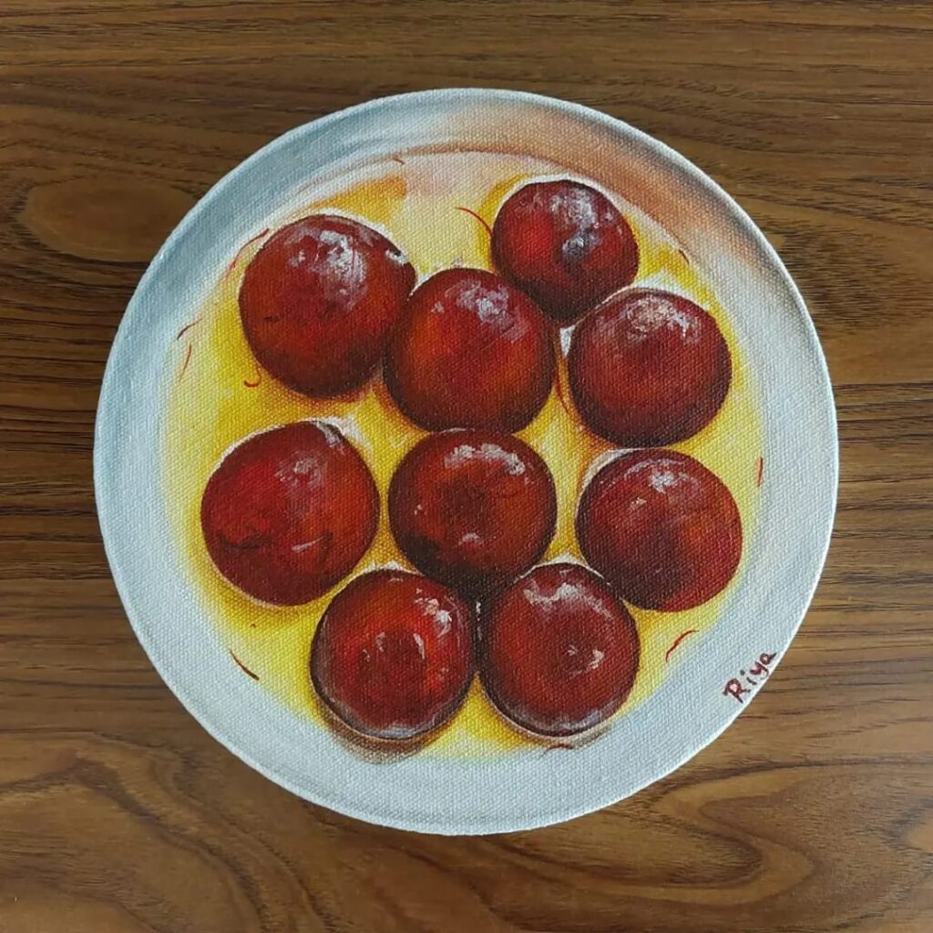 Hyper-realistic Food painting Gulab Jamun-https://thecanvaswall.com/