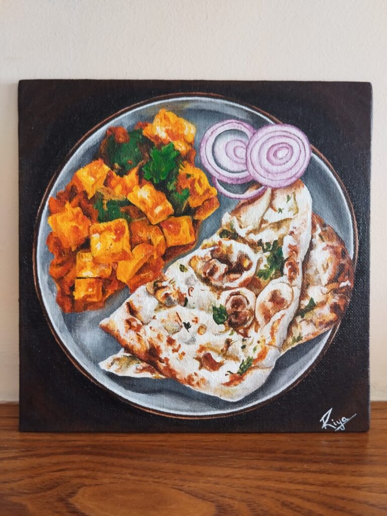 Hyper-realistic Food painting Naan & Paneer Ki Sabji - https://thecanvaswall.com/