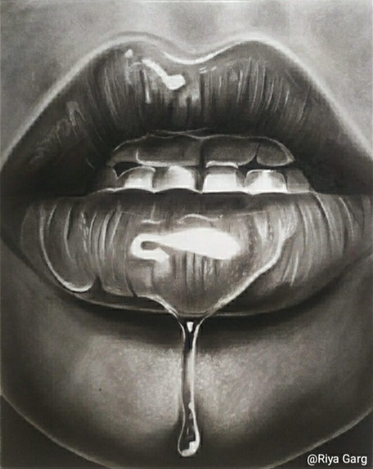 Hyper-realistic Charcoal Human Lips Modern Art - https://thecanvaswall.com/