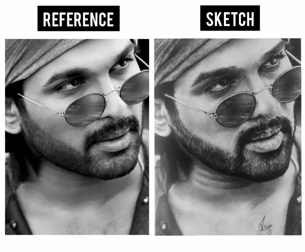 Hyper-realistic Charcoal Portrait of South Actor Allu Arjun - https://thecanvaswall.com/