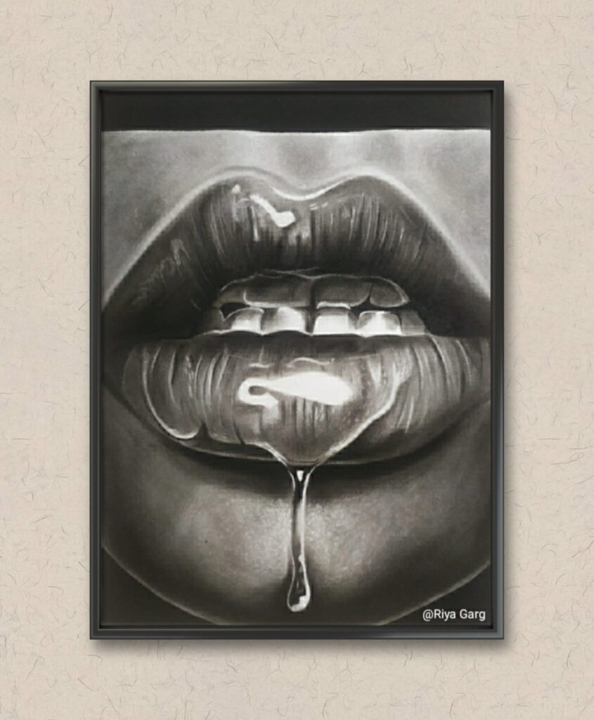 Hyper-realistic Charcoal Human Lips Modern Art - https://thecanvaswall.com/