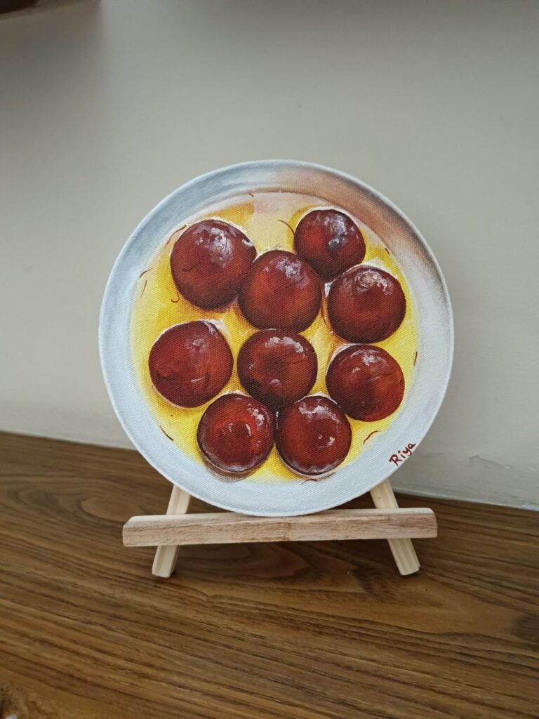 Hyper-realistic Food painting Gulab Jamun-https://thecanvaswall.com/